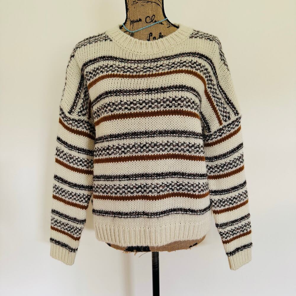 Elsamanda Sweater Size S Cream Brown Striped Wool Alpaca Mohair Boxy Fit Italy